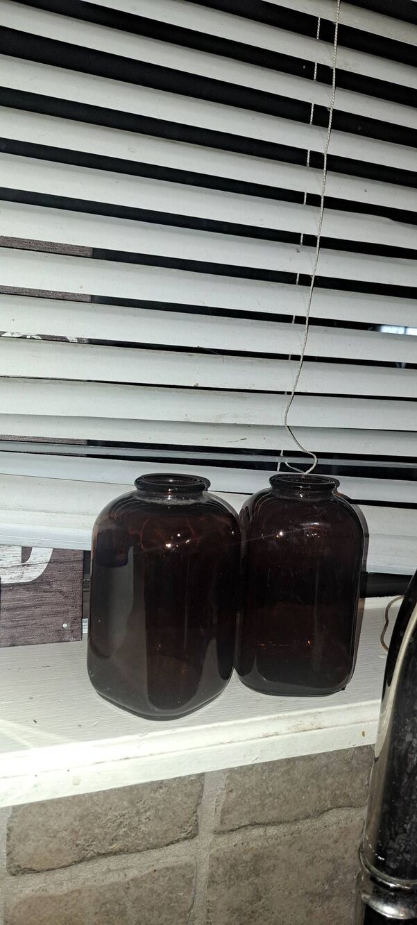 Vintage Amber Brown Glass Apothecary Bottles Jars Set of 2 Pharmacy Decor 4"